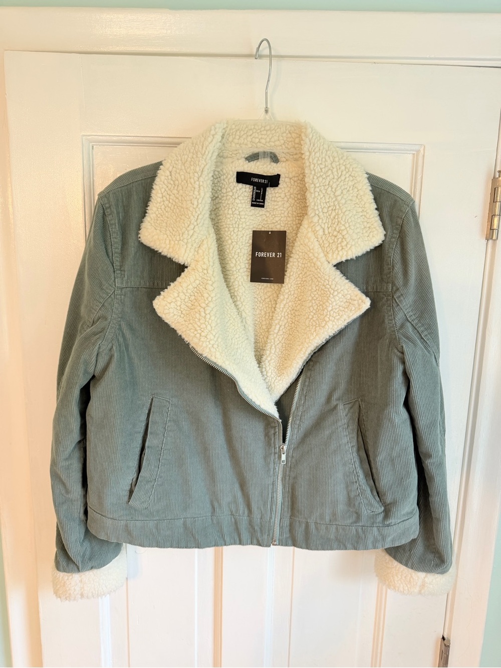 Forever 21 Sage Green Sherpa-Lined Corduroy Jacket
